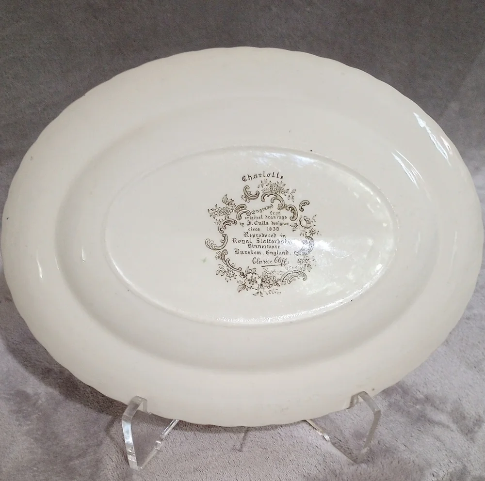 Royal Staffordshire Clarice Cliff  Charlotte Oval Platter Sepia Color Washed